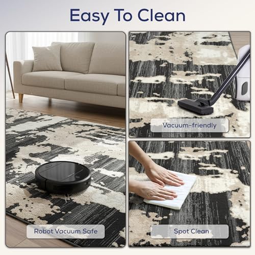 Abani Black and Cream Area Rug | 8' x 10' Tan and Beige Abstract Patt...