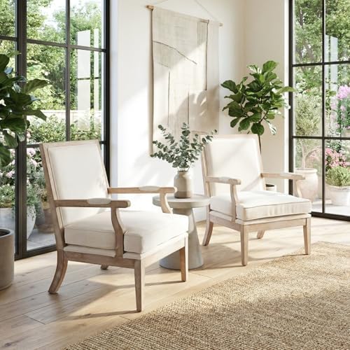 Modern Farmhouse Accent Chairs Set of 2, Wide Upholstered Living Room Chairs ...