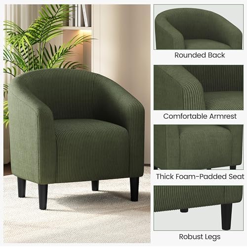 Yaheetech Compact Corduroy Accent Chairs Set of 2 for Bedroom, Dark Green