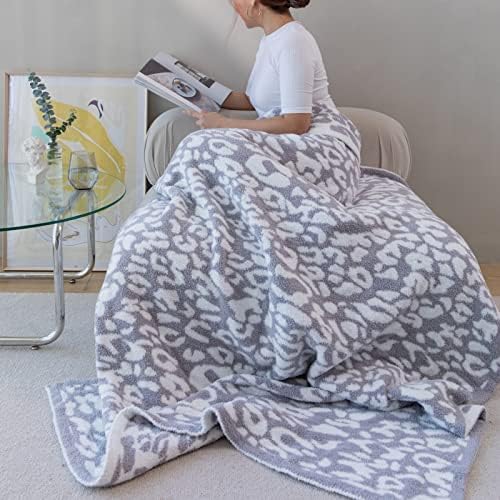 MH MYLUNE HOME Ultra Soft Leopard Throw Blanket Plush, Gray, 50"x60"