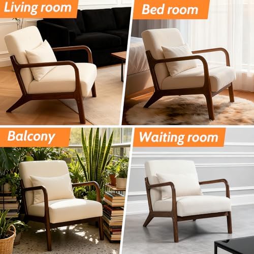 Modern Accent Chair, Cotton Linen Fabric Upholstered Lounge Armchair with Sol...