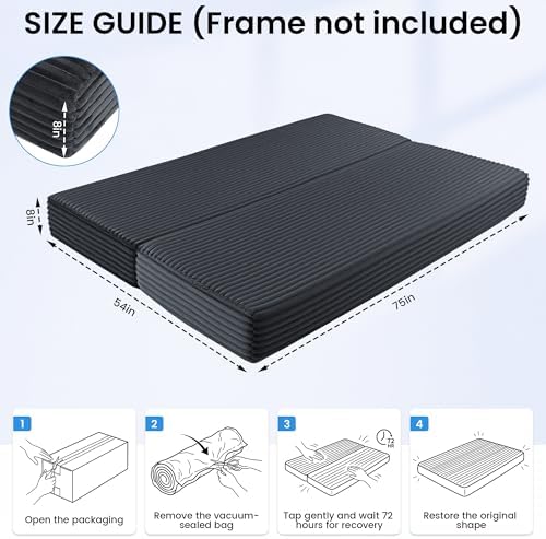 HOMBYS 8 Inch Memory Foam Futon Mattress Full Size, Split Foldable Futons Sof...