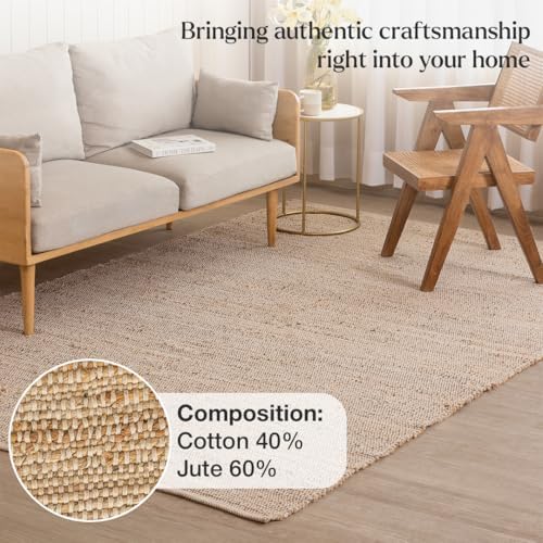 HOMEMONDE Rectangle Jute Cotton Area Rug | 6' x 9' | Natural
