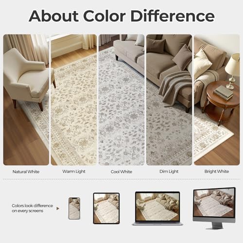 WITSHOCK 10x14 Area Rugs for Living Room Washable Vintage Rug Beige/Brown