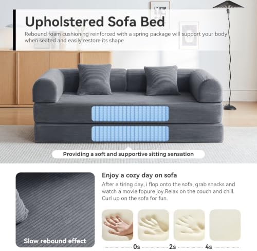 79" Convertible Sofa Bed, Boneless Couch for Living Room (Dark Gray)