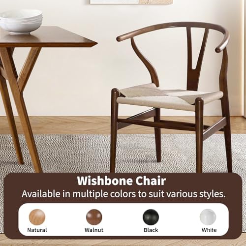 Y Wishbone Chair, Solid Ash Wood Dining Chair (Walnut) | Handwoven Paper Cord...