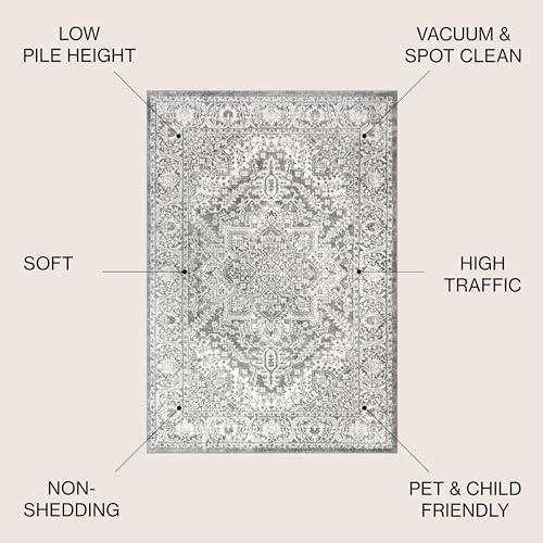 JONATHAN Y Modern Vintage Medallion Light Gray Indoor Area Rug, 8x10, Country...