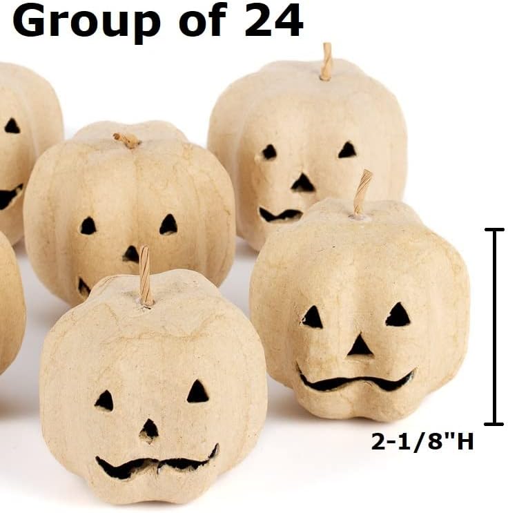 24 Paper Mache Jack‑O’-Lantern Pumpkins – Carved Face Halloween Pumpkins