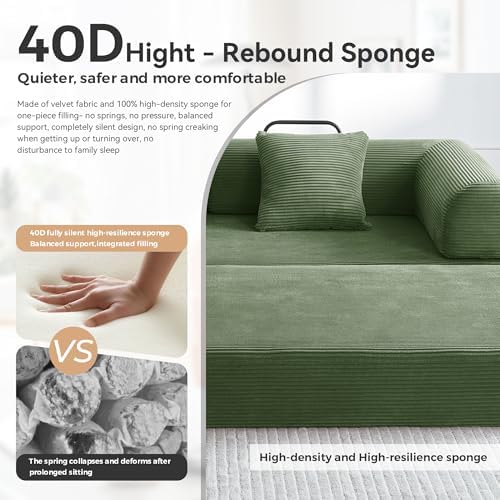 79" Convertible Futon Sofa Bed, Boneless Couch for Living Room (Green)