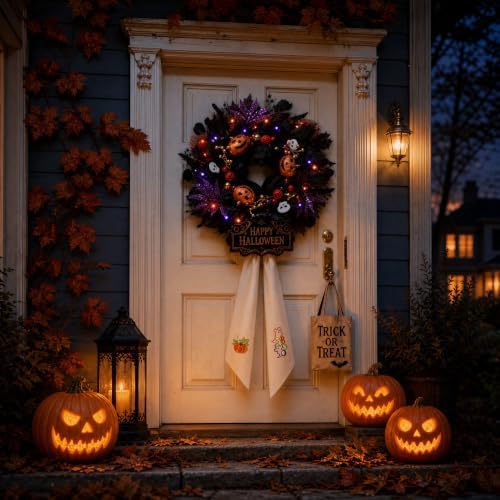 Halloween Wreath for Front Door, 24" Black Gothic Spooky Outdoor Décor
