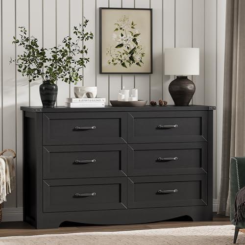 Dresser for Bedroom with 6 Drawers, 48" Wide Wood Chest of Drawers with ...