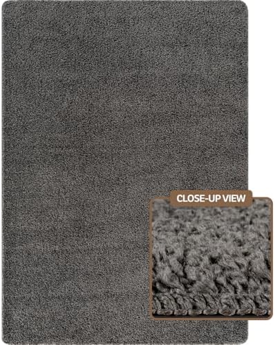 Area Rug 5x7 Dark Gray Washable Indoor Rug Solid Non Slip Easy to Clean Non S...