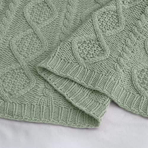 Homiest Sage Green Cable Knit Throw Blanket Set of 3, with 2 Pillow Covers