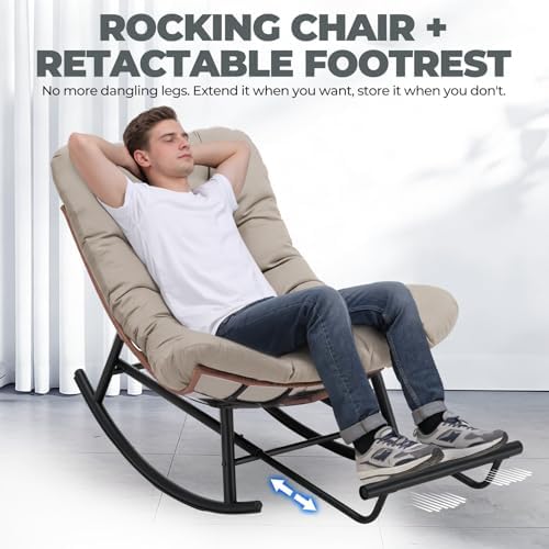 COMHOMA Outdoor Rocking Papasan Chair, Oversized Wicker Patio Rocker, Indoor ...