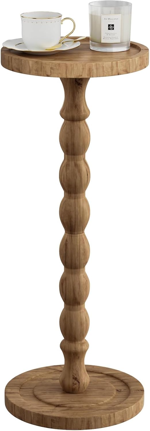 Small Side Table, Rubberwood Drink Table for Small Spaces, Solid Wood Pedest...