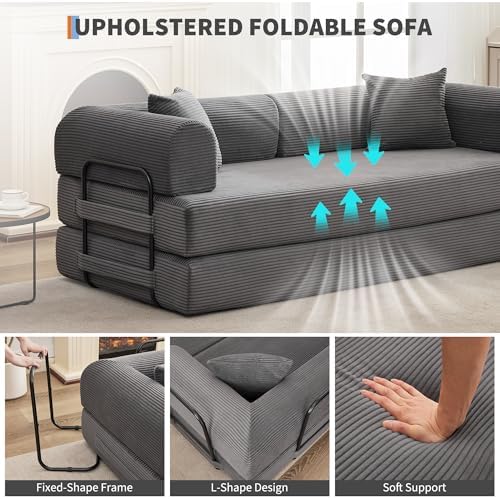 IDEALHOUSE 79" Convertible Futon Sofa Bed, Boneless Couch for Living Room