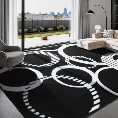 YIHOUSE Washable Black and White 8x10 Area Rugs for Living Room Non Slip