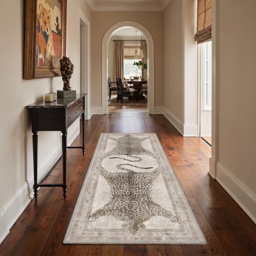 Bavni Leopard Rug 8x10 Cheetah Animal Print Rug Washable Jungle Rugs White
