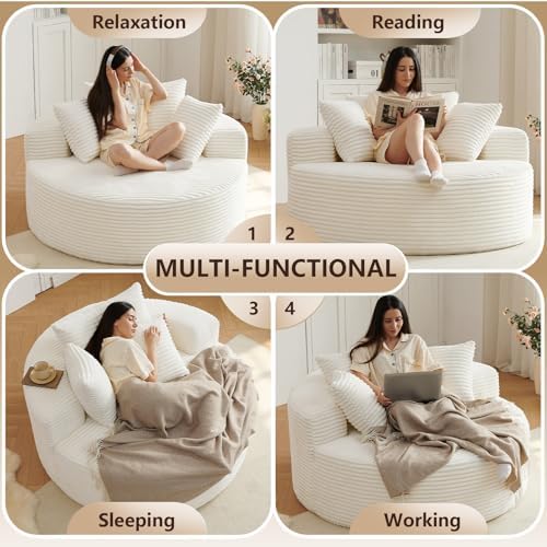 Oversized Round Chair Lounge Chaise Indoor, Upholstered Corduroy Deep Seat Cl...