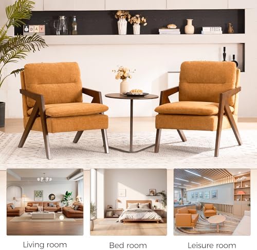 Mid-Century Modern Accent Chair with Solid Wood Frame,Tufted Upholstered Chen...