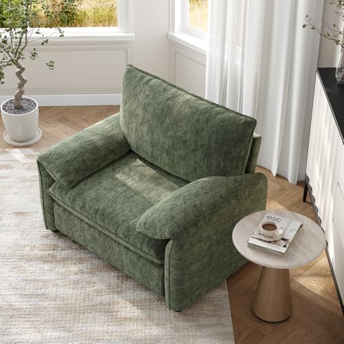 Oversized Accent Chair, Chenille Fabric Reading Chair Beige