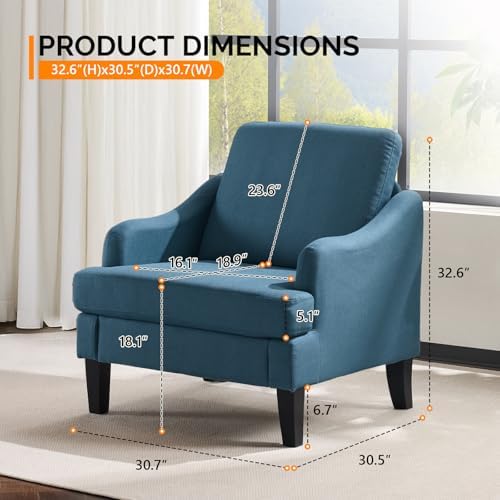 VINGLI Linen Fabric Accent Chairs Set of 2, Navy Blue Modern Upholstered Armc...