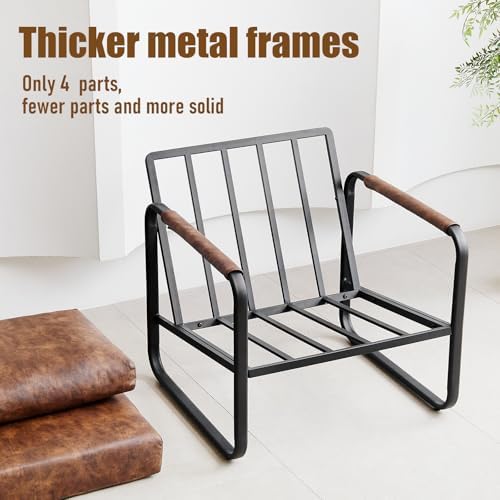 PrimeZone Faux Leather Mid-Century Modern Accent Chair Set of 2, Brown