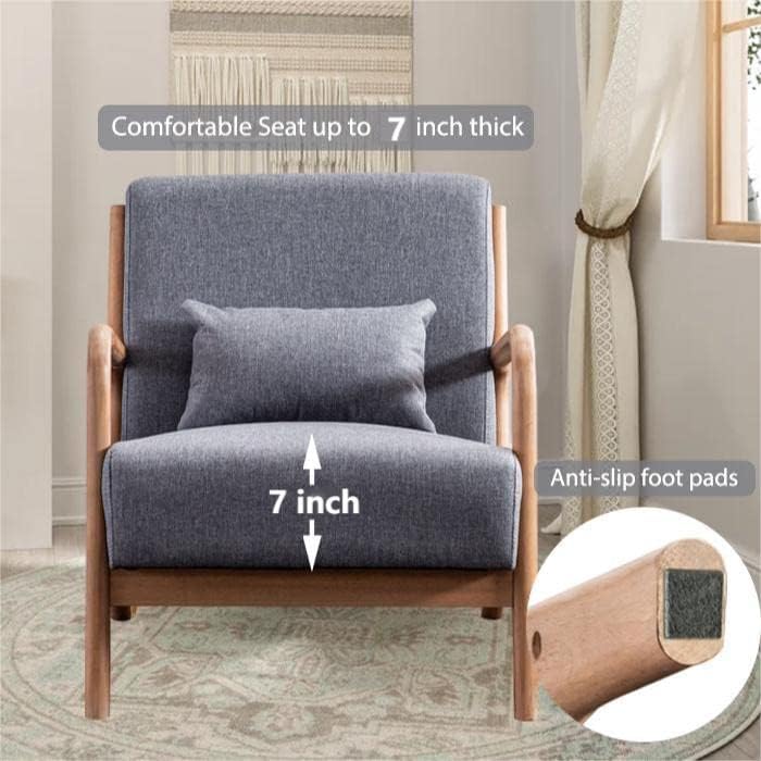 INZOY Mid Century Modern Accent Chair with Wood Frame, Upholstered Living Roo...