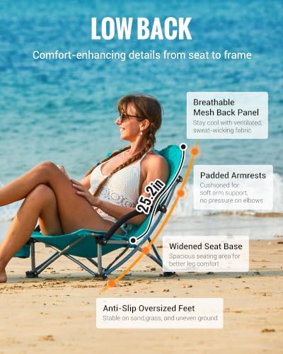 KingCamp Low Beach Chairs 2 Pack, Folding Portable Chairs for Adults