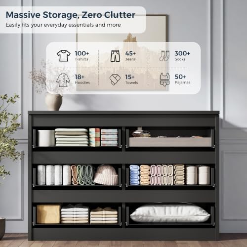 Jocoevol 6 Drawer Fluted Dresser, Modern Chest of Drawers for Bedroom with Hi...