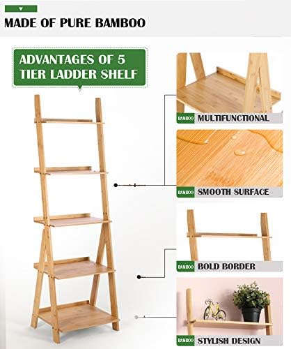 Corner Ladder Shelf Storage Shelving, 5 Tier Books/CDs/Albums/Files Holder in...
