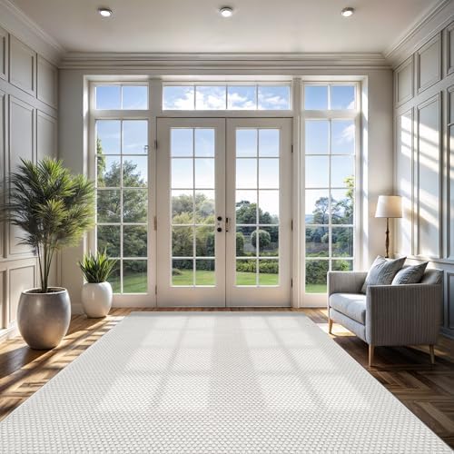 CAMILSON Easy Jute Rug 9x12, Large Indoor Outdoor Off-White Farmhouse Area Ru...