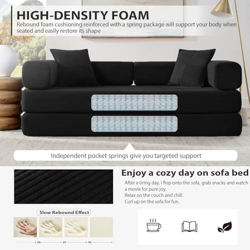 4-in-1 Folding Convertible Sofa Bed, 78 Inch Boneless Couch with Fixed-Shape ...
