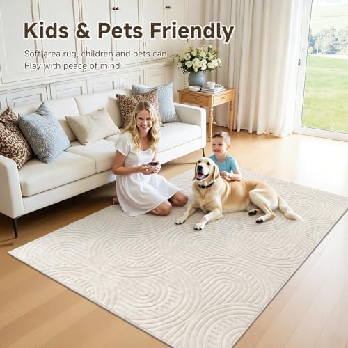 Pauwer Area Rugs for Living Room 5x7, Non Slip Washable Modern Rug, Beige