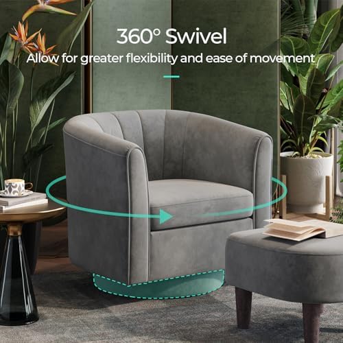 LINSY Swivel Accent Chair with Ottoman: Small Velvet Barrel Chair 360 Swivel ...