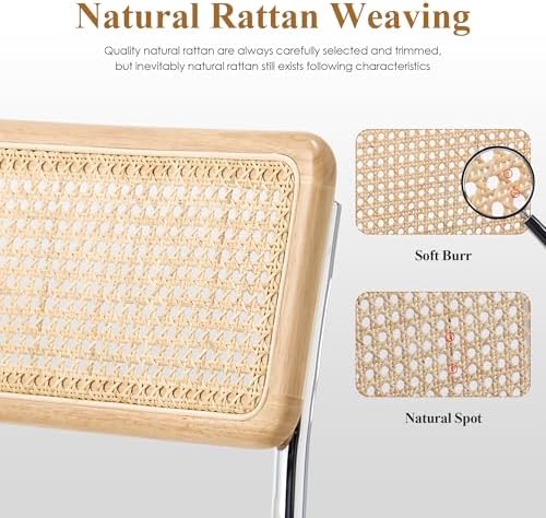 Rattan Cantilever Dining Chairs Set of 2, Boho Modern Dining Chairs with Ratt...