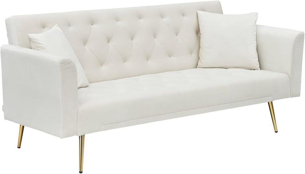 71" Modern Velvet Sofa Bed Futon, Convertible Sleeper Couch, Adj. Backrest