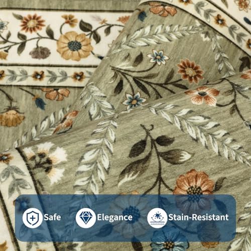 GarveeHome Grey Floral Rug 4x6 Rug Machine Washable Area Rug for Living Room ...