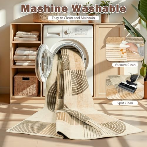 5x7 Washable Area Rugs for Living Room, Non Slip Boho Modern Rug