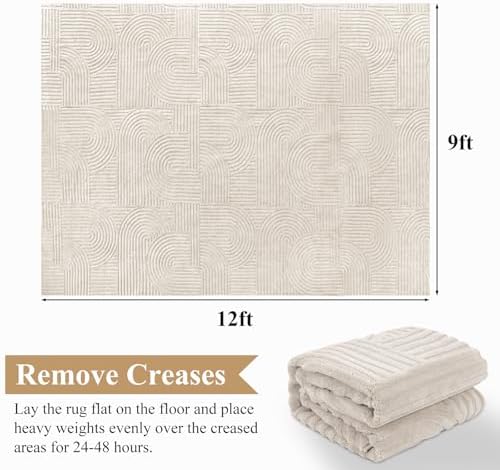 Pauwer 9x12 Area Rugs for Living Room, Modern Non Slip Washable Rug, Beige