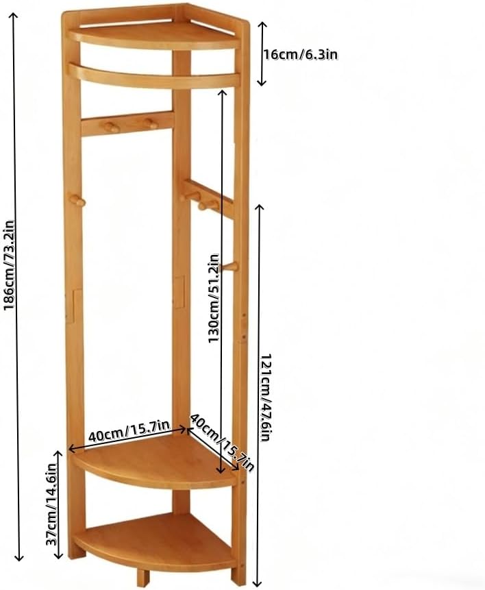 Bamboo Corner Coat Rack, Floor-Standing Clothing Rack with Hooks(Brown) | Sto...
