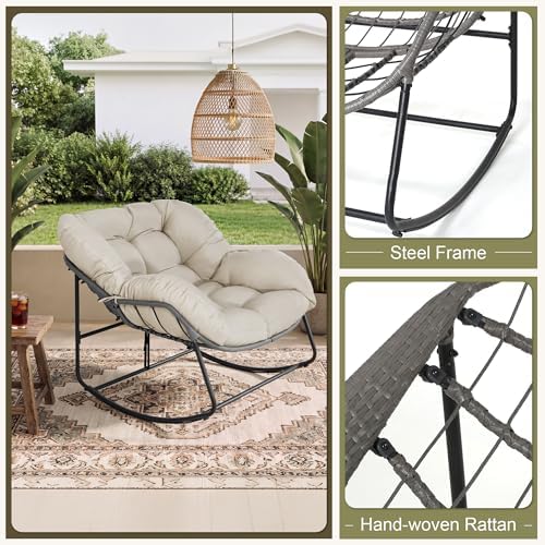Bifanuo Oversized Egg Rocking Chair for Indoor Outdoor – All-Weather Wicker R...