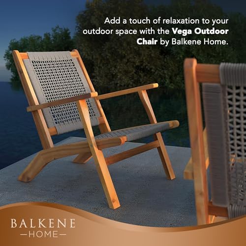 Balkene Home Vega Acacia Wood Outdoor Reclining Chair, Navy Blue Web Seat