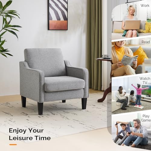VINGLI Accent Chair, Linen Upholstered Grey Armchair for Living Room
