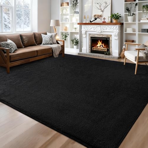 Large Area Rugs for Living Room Bedroom 8x10 Black Rug Ultra Soft