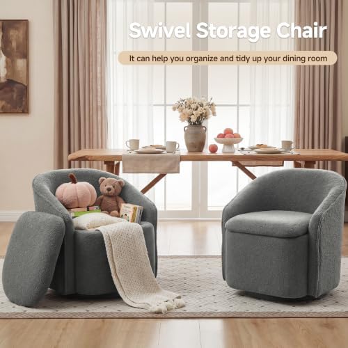 Swivel Accent Chair,Vanity Stool with Storage 360 ° Rotation Teddy Fleece Com...