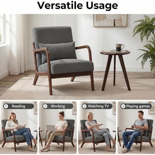 Mid Century Modern Accent Chairs Set of 2, Upholstered Fabric Armchairs with ...