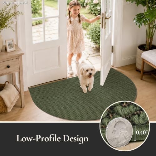 Dirt Trapper Door Mat 26" x 40", Non-Slip, Half Circle, Green