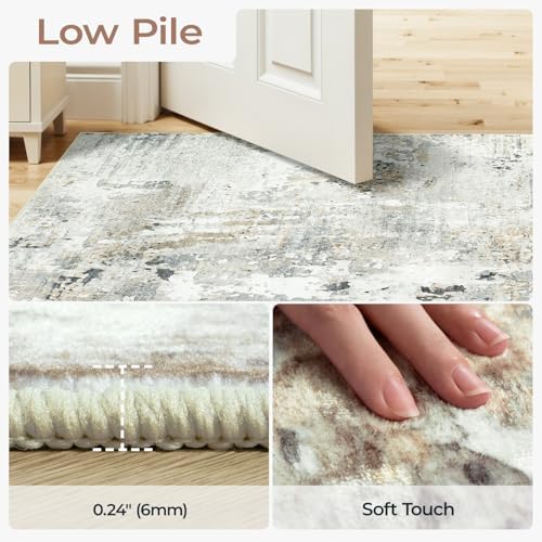 8x10 Area Rugs for Living Room, Washable Abstract Rug, Brown/Grey