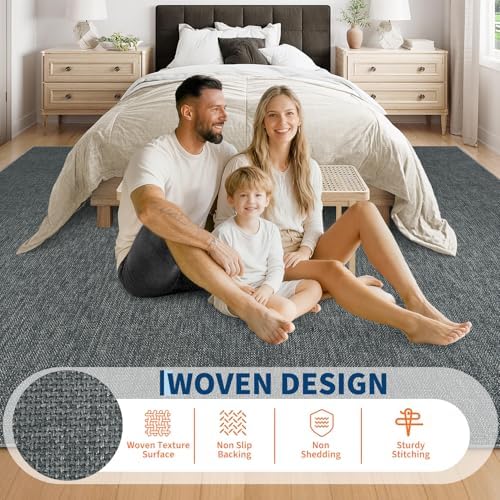 Garvee Large Washable Rug 9x12 Modern Solid Rugs for Living Room Charcoal